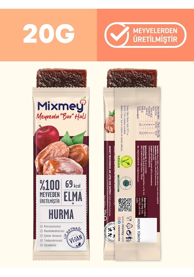 Mixmey Karma 3 Meyve Bar 18 Adet | Atıştırmalıklar – Vegan, Glutensiz, Koruyucusuz 20gr X 18 Adet