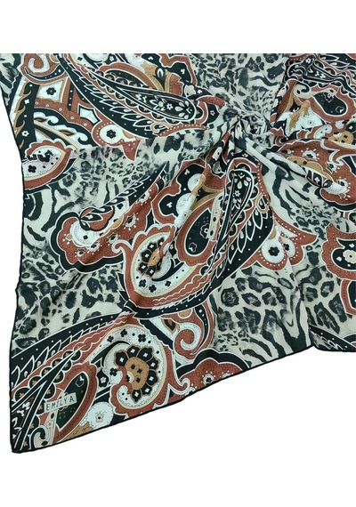 Mim Eşarp Emilya Fres Krep Leopar Desenli Eşarp 90x90 Cm Kiremit