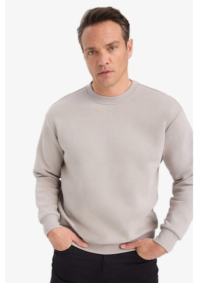 Defacto Relax Fit Bisiklet Yaka Kalın İçi Yumuşak Tüylü Basic Düz Sweatshirt T5139az25augr302 Gri