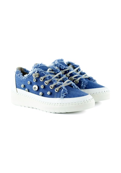 Erkan Saçmacı Vanessa Mavi Denim Taşlı Sneaker Mavi