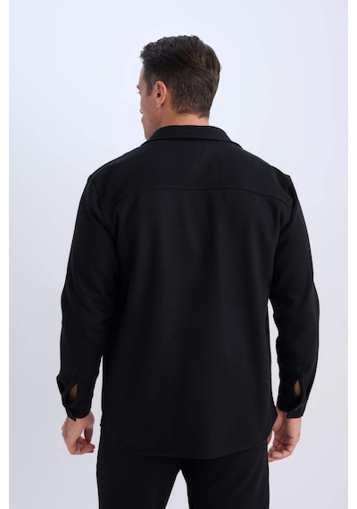 DeFacto Relax Fit Polo Yaka Flanel Uzun Kollu Gömlek D1061AX24WNBK81 Siyah DeFacto Relax Fit Polo Yaka Flanel Uzun Kollu Gömlek D1061AX24WNBK81 Siyah