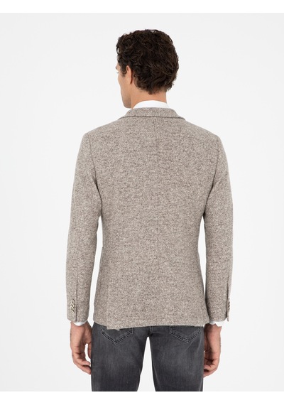Cacharel Bej Slim Fit Yün İpek Karışımlı Flanel Ceket
