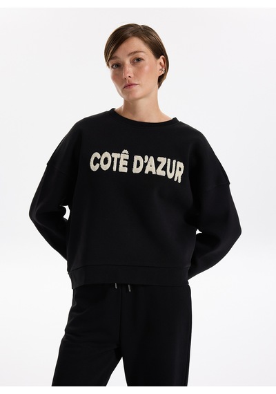 Fabrika Siyah Kadın Bisiklet Oversize Nakışlı Sweatshirt F5wl-swt0230