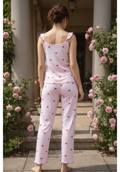Siyah İnci Fitilli Kaşkorse Örme Pijama Takım 26120651 Pembe