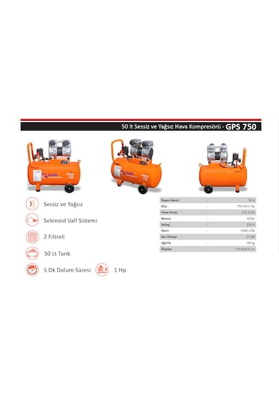 Gap 50 Litre 1 Hp Sessiz Yağsız Kompresör