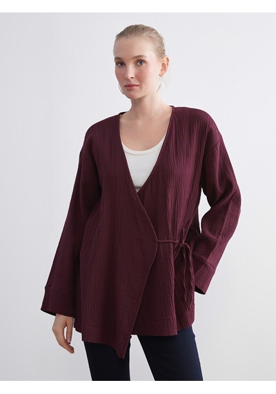 Lcwaıkıkı Classic Bordo Kruvaze Yaka Dokulu Kadın Kimono