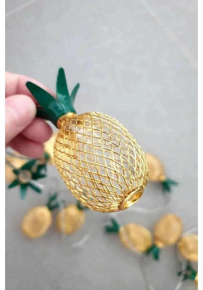 Dekoratif Şirin Led Işıklı Ananas Dizeleri 10'lu 2 Metre Dekoratif Pilli Süsleme Sarı