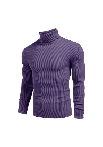 Polızeı Erkek Slim Fit Boğazlı Triko Kazak Esnek Dokulu Lila