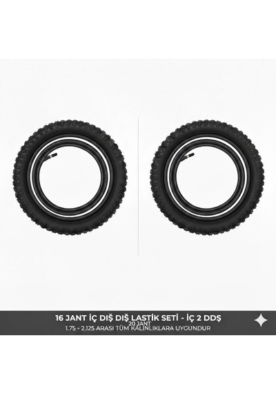 Güçlü Bisikletmotosiklet 16 Jant Lastik Seti - 2 Dış + 2 İç Lastik Oto Kalın Sibop - 16x1.75 / 2.125 Uyumlu