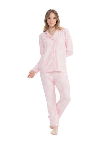 U.s. Polo Assn. 17109 Kadın Pembe Uzun Kollu Boydan Patlı Pijama Takım Pembe