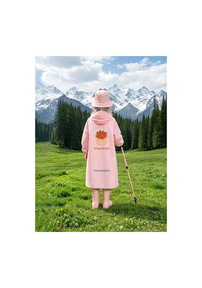 Miço Kids Siperlikli Kapüşonlu Su Geçirmez Çocuk Yağmurluk Pembe