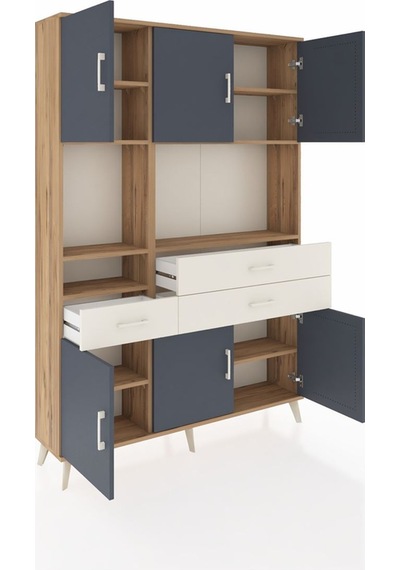 Arges Dolap 9 Raflı 3 Çekmeceli 6 Kapaklı 132x30x195 Çam-antr... Çam
