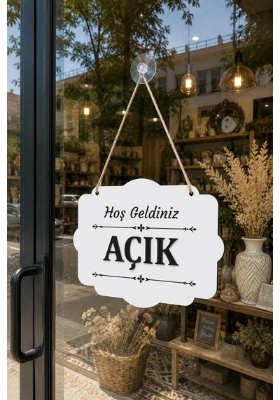 Çift Taraflı Mdfahşap Dükkan & Mağaza Kapı Yönlendirme Tabelası - Beyaz