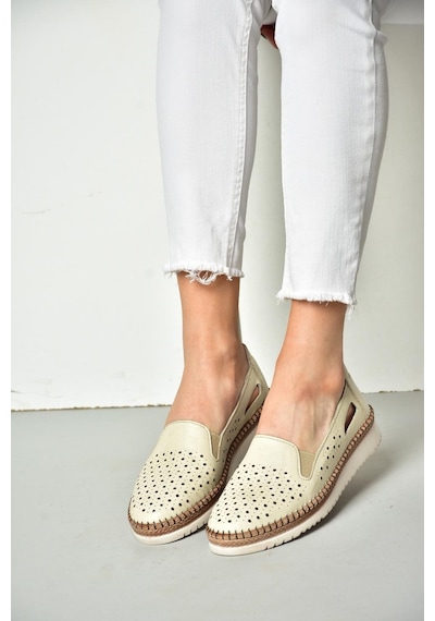 Fox Shoes P555501103 Bej Hakiki Deri Kadın Ayakkabı Bej