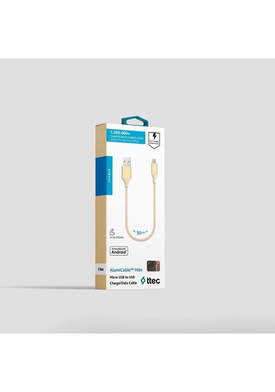 2DK25A ttec AlumiCable Mini 30cm Micro USB Şarj Kablosu Altın