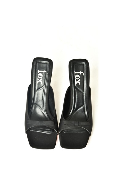Fox Shoes U997112004 Siyah Kumaş İnce Topuklu Kadın Terlik Siyah