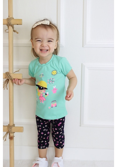 Harika Kids Kız Bebek Kaprili Kısa Kollu Kız Desen Baskılı Yazlık Basic Alt-üst Takım 6-24 Ay 001