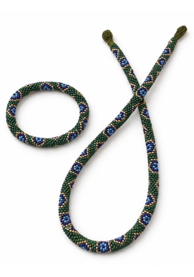 Chichibeads Yeşil Nazar Boncuğu Desenli Bohem Kolye Bileklik Seti