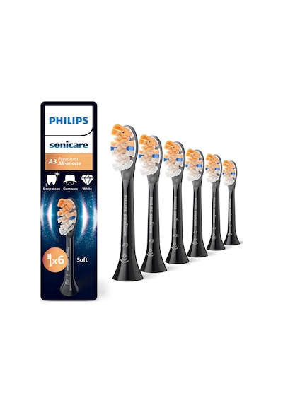 Philips Sonicare A3 Premium Hepsi Bir Arada, Orijinal Yedek Fırça Başlıkları, Siyah, 6'lı Paket, Hx9096/88