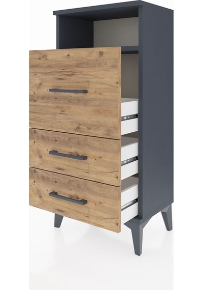 Arges Komodin Tek Raflı 3 Çekmeceli 44x30x96 Antrasit-çam Antrasit