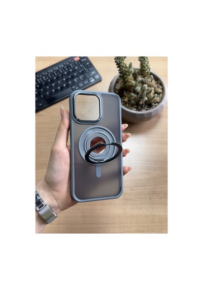 Apple iPhone Uyumlu 14 Pro Max Standlı Ve Yüzüklü Magsafe Kılıf Soocase721 Kahverengi