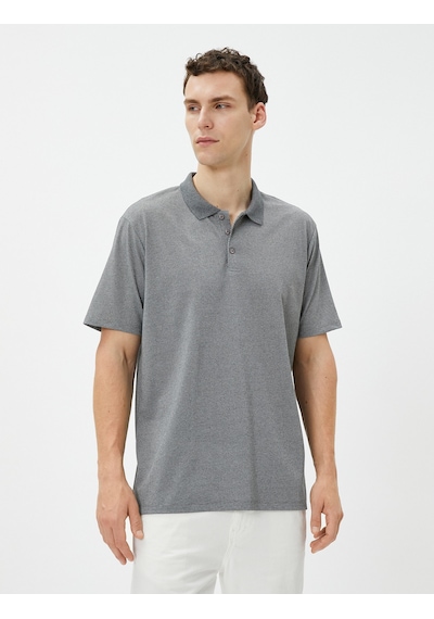 Koton Basic Polo Yaka Tişört Düğmeli Kısa Kollu Gri 3sam10151mk