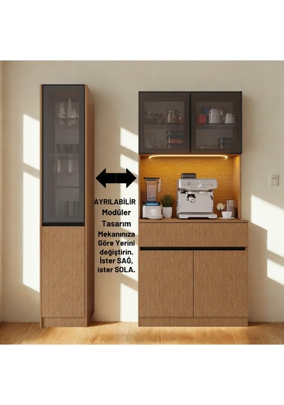 Nordıc Wood Led Li Kahve Köşesi Ünitesi Sol Vitrinli Füme Cam Komple Mdf Modern Mutfak Dolabı Kahverengi Nordıc Wood Led Li Kahve Köşesi Ünitesi Sol Vitrinli Füme Cam Komple Mdf Modern Mutfak Dolabı Kahverengi