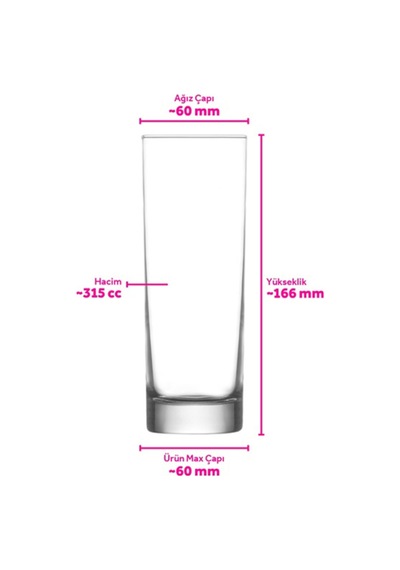 Lav Ada Cam Meşrubat Bardağı 6'lı 315 ml (Kokteyl/Limonata/Vodka Bardağı )