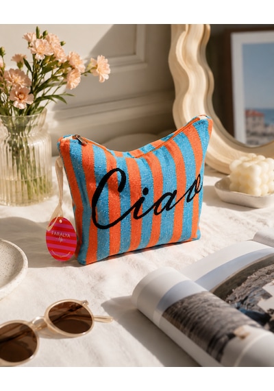 Faralya Life Fermuarlı Makyaj Çantası %70 Pamuk %30 Polyester 23 23cm Ölçüde Rahat Ve Uzun Ömürlü Kullanım Kadın Makyaj Çantası