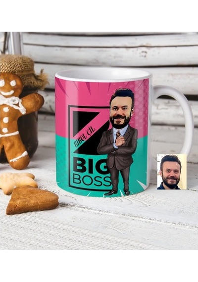 Kişiye Özel Bay Big Boss Karikatür Beyaz Kupa Bardak - 1