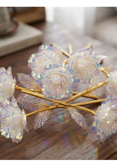 Sevgililer Günü Ve Öğretmenler Günü Hediyesi Solmayan Tekli Galaxy Rose, Gold Saplı Işıltılı Sonsuzluk Gülü 1 Adet Gül