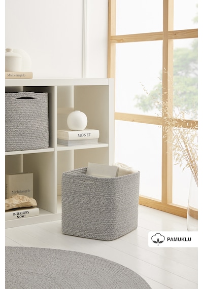 Ocean Home Textile Gri Kırçıllı Pamuklu Sepet 30 x 30 x 30 cm