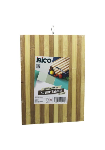 İbico İ22-191 Kesim Panosu Ve Kesme Tahtası 26x36cm X 1.2cm Ahşap Bambu Metal Kulplu Beyaz Çizgili Diğer