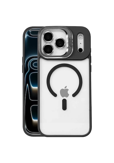 Joko Apple iPhone Uyumlu  17 Pro Max Uyumlu Remim Lensli Magsafe Standlı Kapak - Siyah
