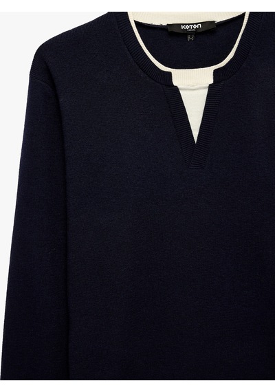 Koton Regular Fit Uzun Kollu Renk Kontrastlı Bisiklet Yaka Triko Kazak Lacivert 7wam70078ht Koton Regular Fit Uzun Kollu Renk Kontrastlı Bisiklet Yaka Triko Kazak Lacivert 7wam70078ht