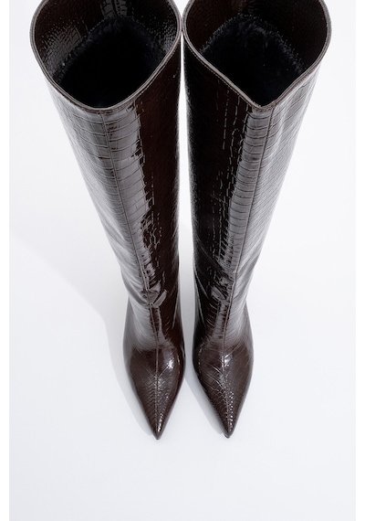 Luvishoes Luvi Shoes Camila Kahve Baskı Kadın Topuklu Çizme Kahve Kroko