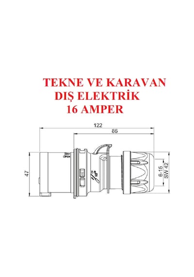 Marina Erkek Fiş. 16 Amper. Tekne Ve Karavan Dış Elektrik Fişi