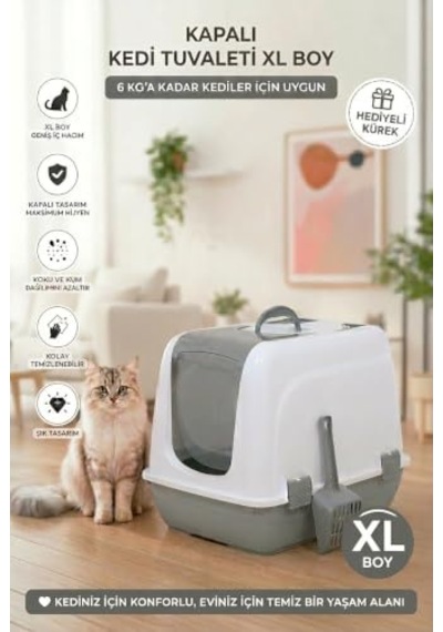 Tr Flex Kapalı Kedi Tuvaleti 37,5 X 50 X 40 Cm, Xl Boy, Kum Kürek Hediyeli