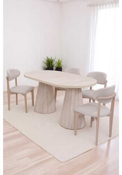 Bohem Travertan Norte Açılır Yemek Masa Sandalye Takımı 90x160cm