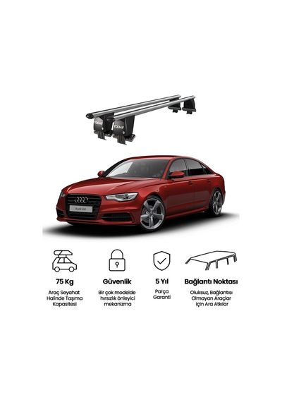 Royal Audi A6 2018 Ve Sonrası Uyumlu Gri Kilitli Ara Atkı Port Bagaj Tavan Barı
