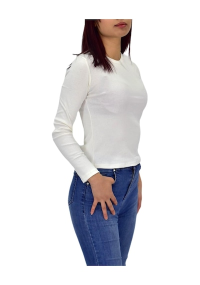 Kadın Uzun Kol Fitilli Body Tişört Bgl-st04231 Ekru