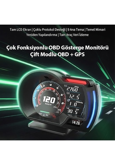 Ally A520 Obd2 + Gps Head Up Display Hud, Dijital Hız Göstergesi, Rpm & Sıcaklık & Basınç Takip, Hız Alarmı