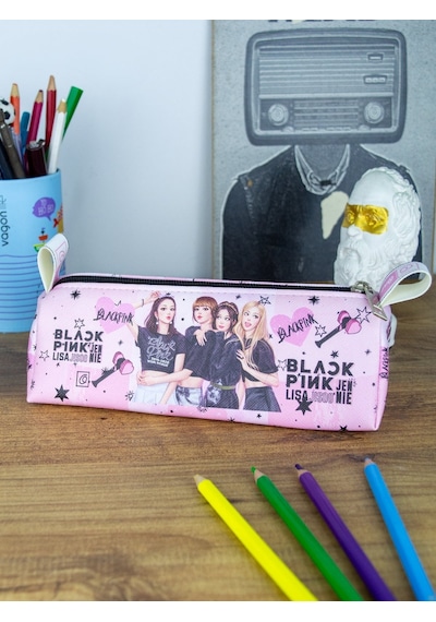 Kalem Kutusu Black Pink Blink Üçgen Tasarım Vegan Deri Kalemlik