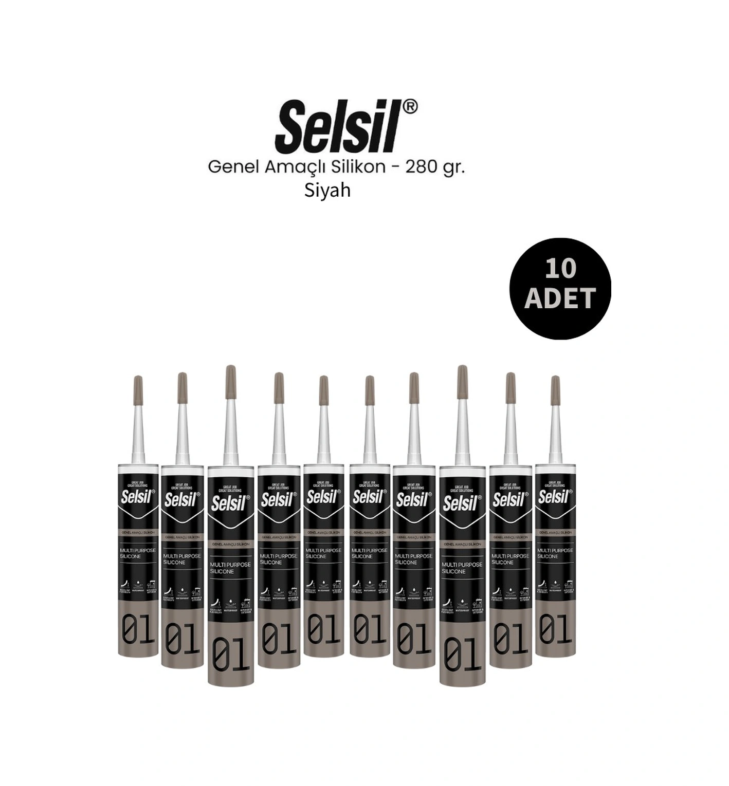 Selsil Genel Amaçlı Siyah Silikon 280 Gr. 10 Adet Siyah