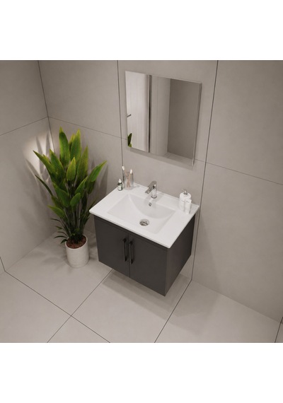 Creavit D20 Banyo Dolabı Seti Çekmeceli 80 Cm Antrasit Gri