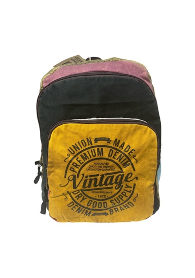 Dark Cotton Kaliteli Vintage Salaş Yıkama Kumaş Disayn Günlük Gezi Okul Sırt Çantası 30cmx40cm Sarı - Siyah