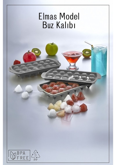 18 Bölmeli Elmas Model Buz Kalıbı - Antrasit Antrasit