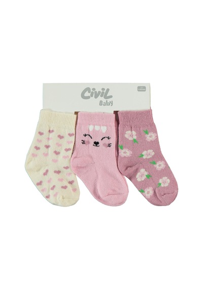 Civil Baby Kız Bebek 3'lü Çorap Set 6 Standart