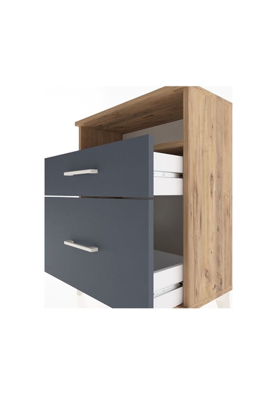 Arges Komodin Tek Raflı 2 Çekmeceli 60x30x80 Çam-antrasit Atlas Çam