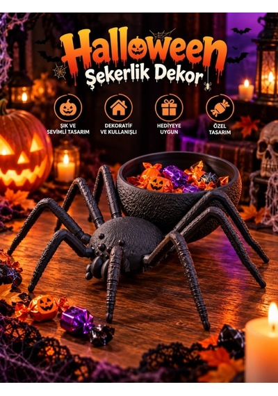 Halloween Cadılar Bayramı Dekoratif Örümcek Şekerlik Şeker Kasesi Masa Üstü Dekor